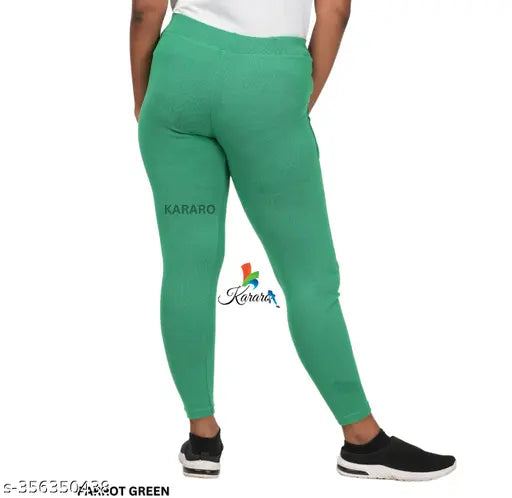 Stylish cotton blend jeggings for women (pack of 4), OE fabric recycled and blended with polyester, lightweight, trendy and comfortable, available in sizes 26-34 & free size. Made in India