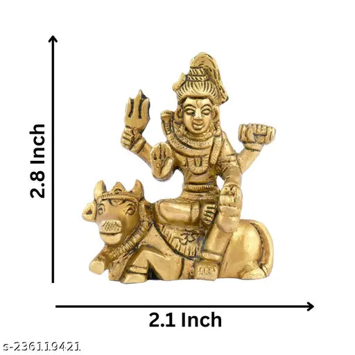 Brass Lord Shiva sitting on Nandi showpiece, intricate carvings depict Hindu gods and antique finish, perfect for home decor or gifting