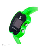 Apple watch, digital display, multicolor, green case, adjustable band