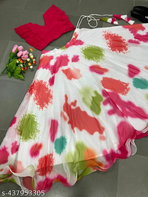 Georgette printed net fancy top & skirt set, solid top and printed bottom for children (3-4 years)