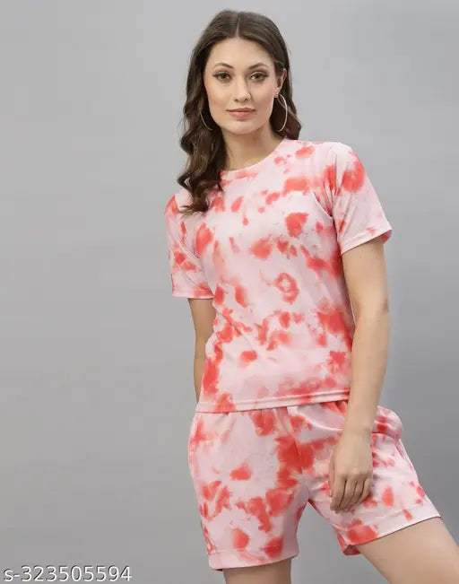 Women's versatile printed jogger with baggy shorty and t-shirt, premium knitted Jeggings in neutral dyed/washed design - ideal for daily wear & party style