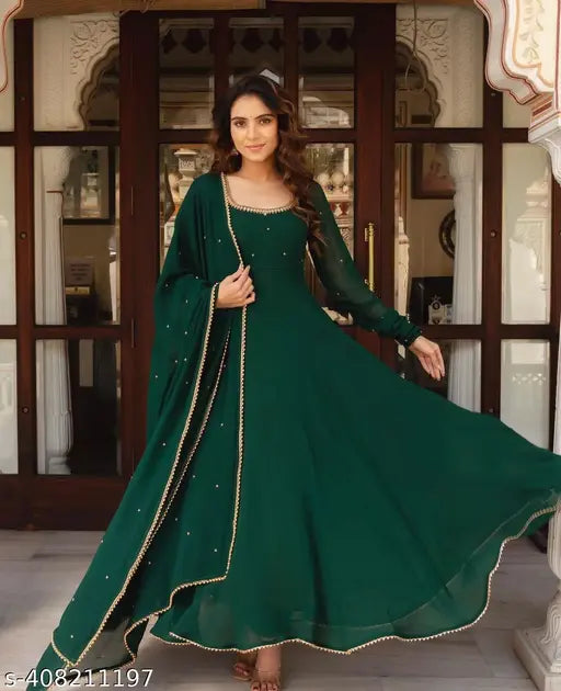 Trendy Women's Fox Georgette Long Gown With Dupatta