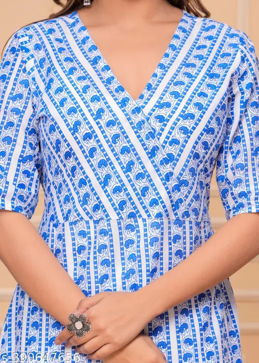 Striped three-quarter sleeve cotton kurti in sizes M-XLXXL, Indian women's fashion