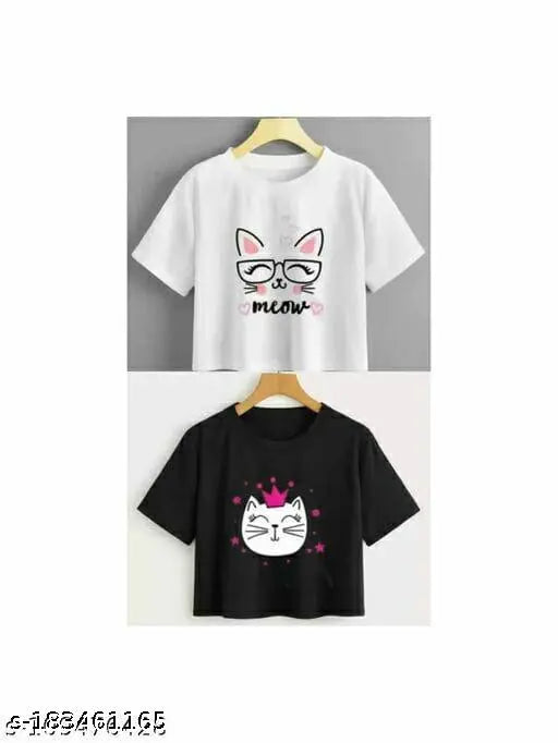 Pretty cotton blend printed short-sleeve women's t-shirt pack (2), wide range of sizes S-XL for everyday style, Indian origin