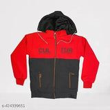 Red, black and blue hoodie with colorblock design