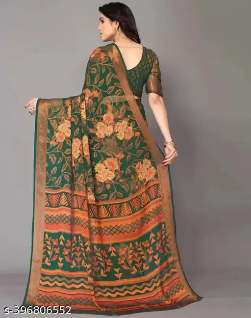 Brasso chiffon print saree with unstitched blouse, new arrival, women's fashion, trendy Bollywood style