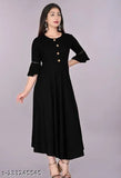Black Rayon Anarkali Kurta, elegant design, three-quarter sleeves, traditional Indian motifs, formal/casual wear