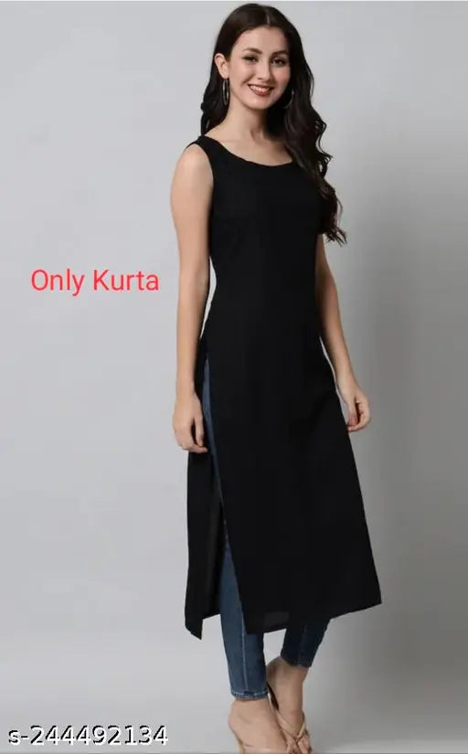 Black rayon sleeveless embroidered kurta for women, Indian handcrafted fashion