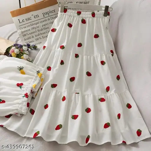 White skirt with red polka dots and ruffled bottom trim