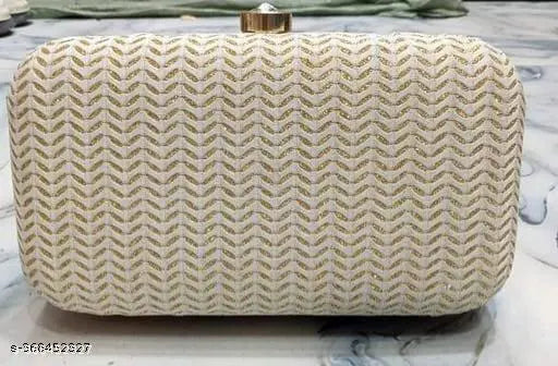 Gold sequined fabric clutch with golden chain strap