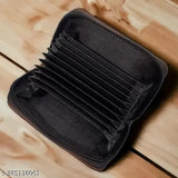 Men's black faux leather card holder, 11 slots, solid design for everyday use