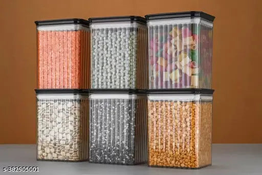 A set of unbreakable square plastic containers with airtight seal, used for kitchen storage and grocery organization, pack of 12, total volume 1100ml