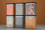 A set of unbreakable square plastic containers with airtight seal, used for kitchen storage and grocery organization, pack of 12, total volume 1100ml