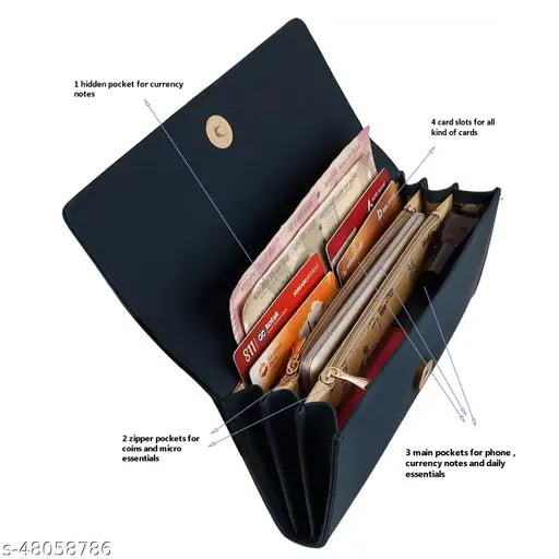 Dark blue simple, plain hand clutch with a magnet button for women