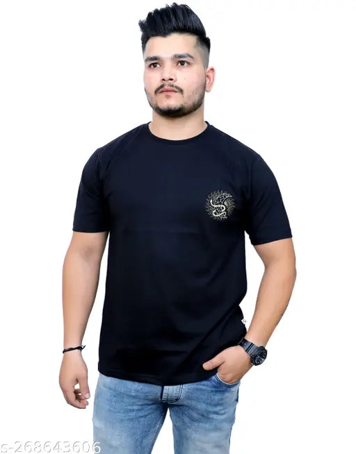 Black Spunky Monkey Men Graphic Print Round Neck 100% Pure Cotton T-shirt, high-quality PC sinker fabric, perfect for casual wear