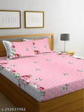 Elastic fitted cotton double bedsheet with floral pattern & 2 pillow covers, soft & durable microfiber, breathable & moisture-wicking, ideal for summer
