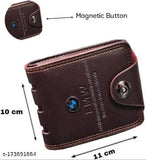 Brown faux leather BMW LOGO button wallet, sleek 3-compartment design for essentials