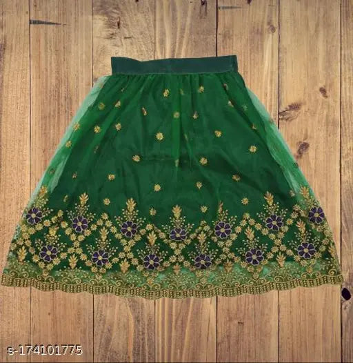 Kids net readymade lehenga choli, embroidered and zari woven with sleeveless top, 2-14 years sizes available