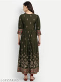 Rayon printed Singal gown with three-quarter sleeves, Indian traditional dress for women on mannequin