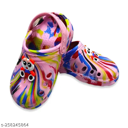 Pink EVA flip flops for kids, featuring Kung Fu Panda pattern on printed net design