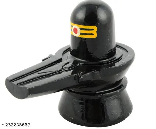 Black marble Shivling tika statue, decorative religious idol for home or office Puja room, measures 7.5cm high and 4cm wide