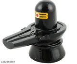 Black marble Shivling tika statue, decorative religious idol for home or office Puja room, measures 7.5cm high and 4cm wide