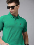Indian made, printed cotton blend half sleeve polo t-shirt for men in solid design