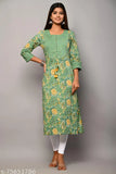 Swasti Women Printed Pure Cotton Straight Kurta (Dark Green)
