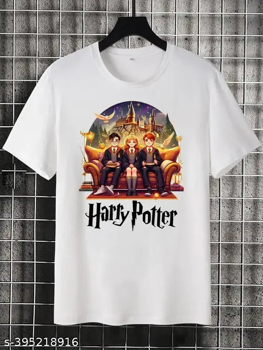 Harry Potter white polyester round neck T-shirt for kids, printed design on front