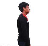 Black and Red Block Full-Sleeve Polyester T-Shirt for Men, modern colorblocked design on long sleeves, great for autumn/winter fashion and casual elegance
