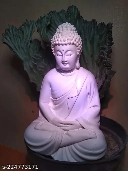 White handcrafted Polymarble meditation Buddha statue (55cm), beautifully crafted for home decor or as a gift, originating from India