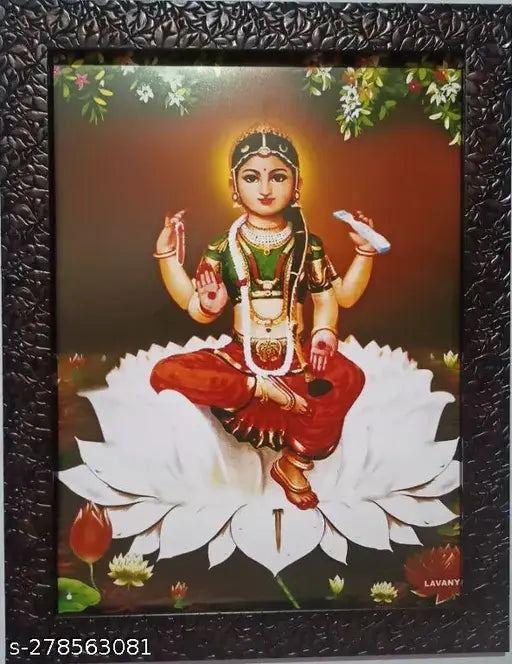 Synthetic resin, 9x12 inches Indian devotional art print of Bala Tripura Sundari Mata photo frame