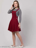 Marronn cotton blend sleeveless dungaree, solid net design, XS size (32-26-34), India-made fashion