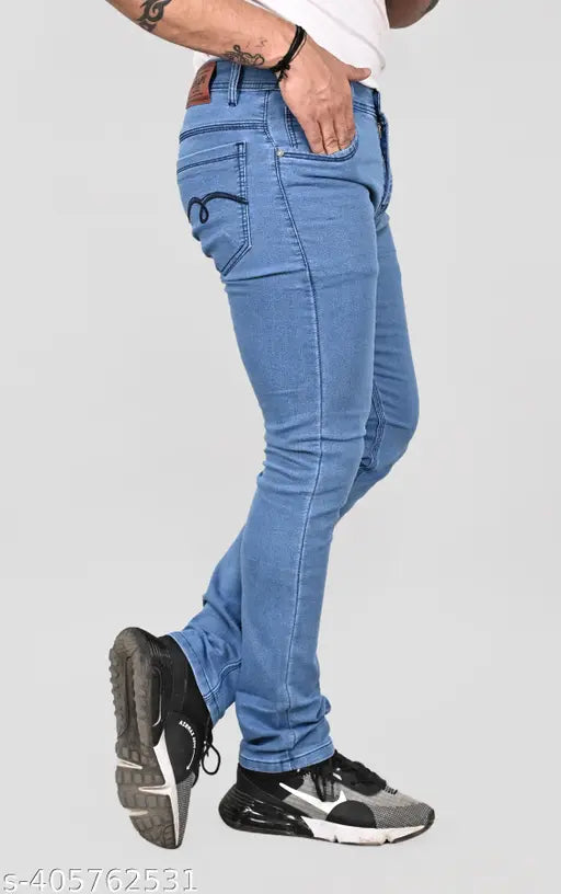 Light blue denim jeans for men, high-quality premium fit with five-pocket styling, machine washable