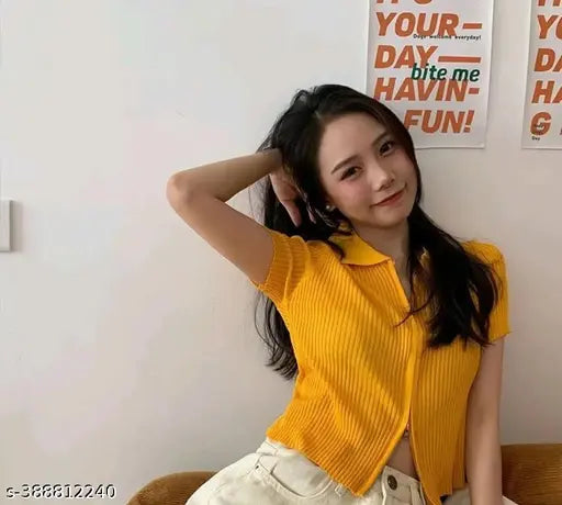 Designer Lycra top, short sleeves, solid net, XS-XXL. Beautiful zippered knitwear from India