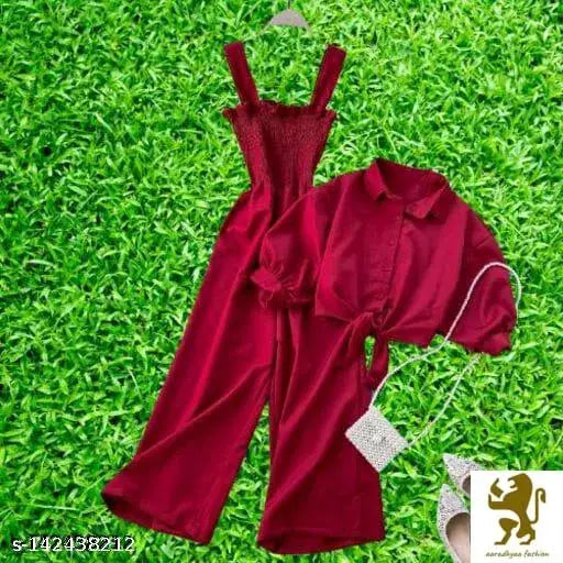 Solid poly crepe sleeveless jumpsuit, modern Indian fashion wear