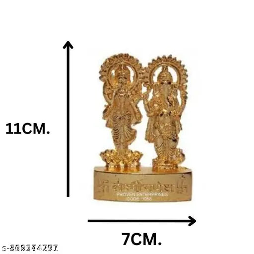 Golden brass idol of Lord Laxmi and Vishnu Ji, Indian god statues, 10cm x 7cm x 5cm dimensions