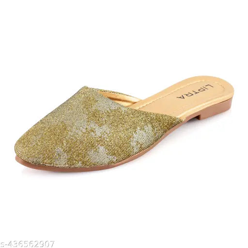 Gold sequin bellies for women's flat shoes