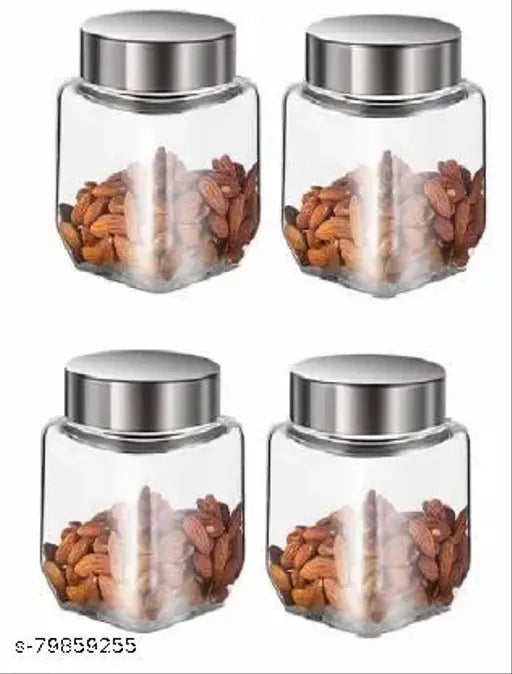 Clear glass jars, set of six, for pickles or cereal, with silver lid and 800ml capacity