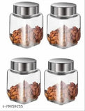 Clear glass jars, set of six, for pickles or cereal, with silver lid and 800ml capacity