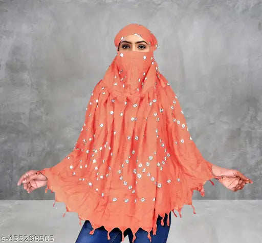 Pure cotton women's summer scarf with full face cover, skin protection, bandhani print. Ideal for bike riding, adjustable, and easy to carry. Smart mask-like dupatta for anti-pollution and sun rays protection. Soft, cool fabric, free size, origin India