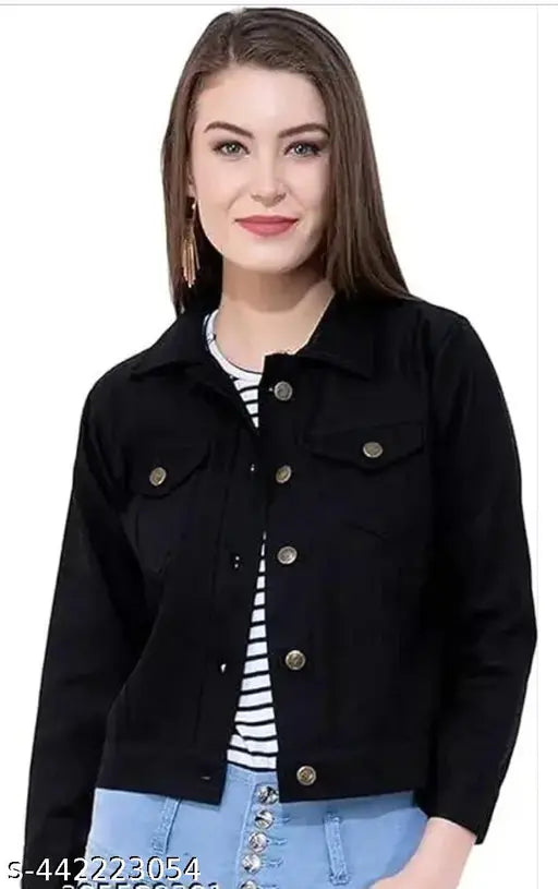 Black denim jacket, solid pattern, long sleeves, authentic Indian-made