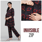 Rayon maternity night suit for women and girls, printed with relaxed-fitting top and bottom for comfortable lounge wear, India origin