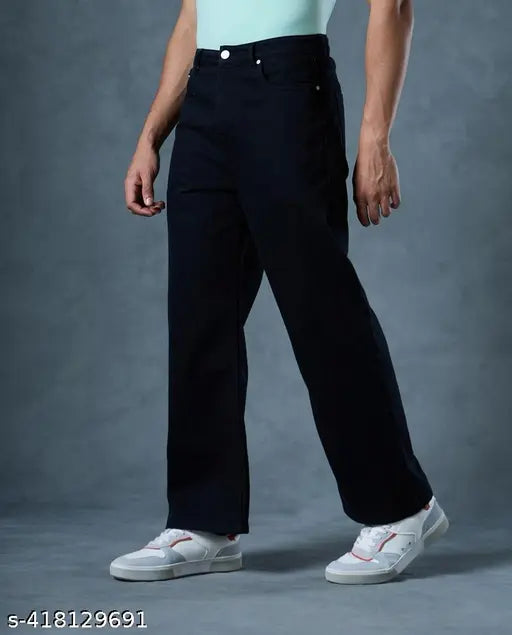 Black cotton men's slim fit pants