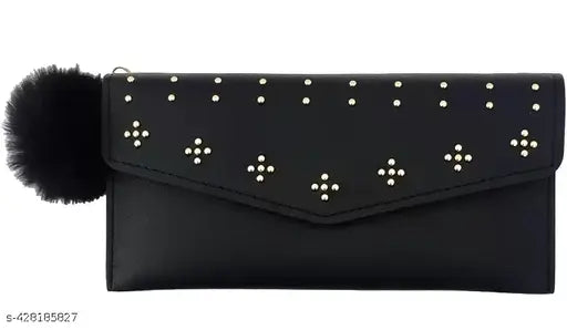 Black faux fur clutch purse with shiny silver studs