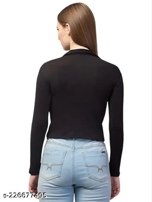 Cotton blend full sleeves collar top tunic, solid color, stylish women's fashion by RBFashion, made in India