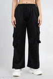 Solid cotton lycra cargo pants for girls, perfect for leisure or travel, India origin
