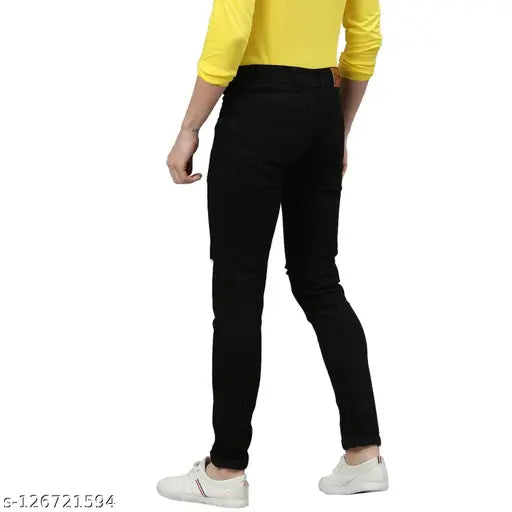 Distressed black denim slim fit jeans for men by Fleet Fashion, hand wash only