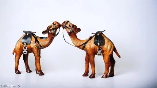 Brown wood and metal camel showpiece, 6 inch tall, exquisite decorative art from VMSK HandiCraft, India