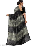 Black and gold georgette saree with plain satin blouse